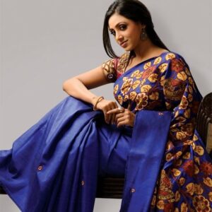 designer kalamkari silk saree – royal blue