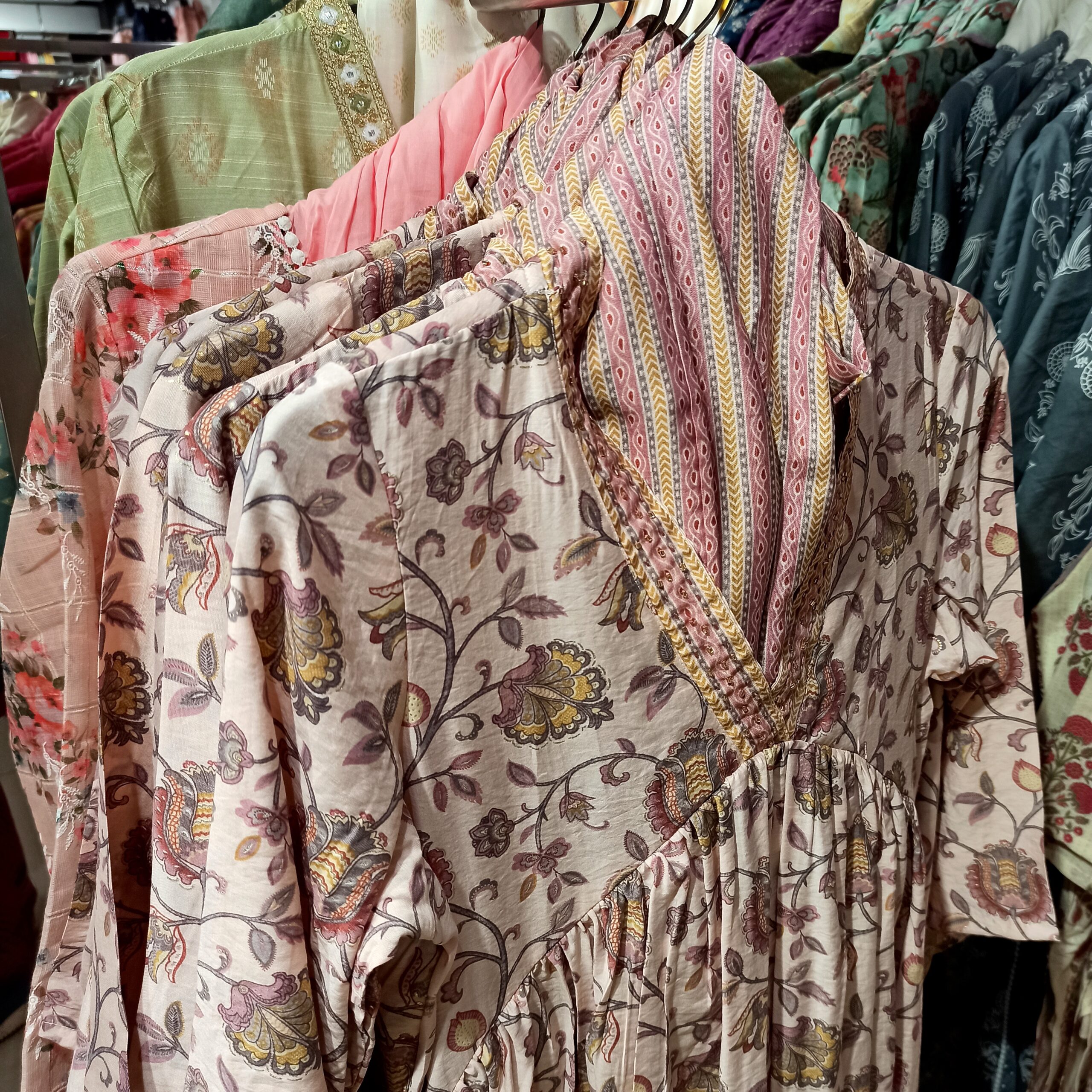 kalamkari anarkali frock – beige & red