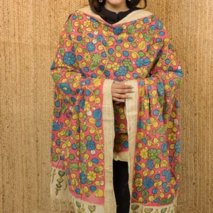 pure cotton kalamkari dupatta – earthy brown motifs