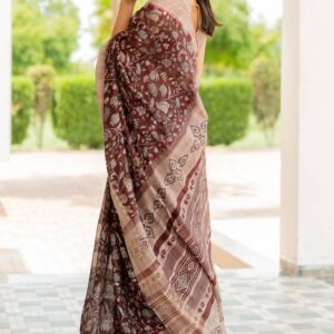 handcrafted kalamkari silk saree – royal maroon heritage print
